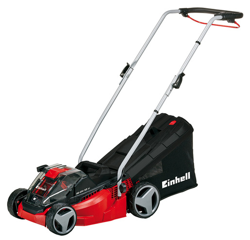 EINHELL akumulatorska kosilica GE-CM 33 Li Kit Power X-Change, sa 2 baterije 2,0 Ah Li-ion i 2 punjača (33 cm širina reza, 25 -65 mm visina reza, 30 L košara)