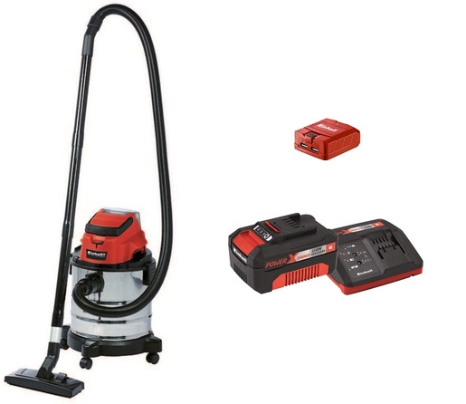 EINHELL set akumulatorski suho/mokro usisavač + 3,0 Ah Starter Kit + USB - Power X-Change