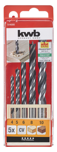 KWB Set svrdla za drvo 4-10 mm, 5/1, CV čelik, 2-fazne spirale