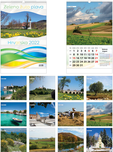 Kalendar 13l, 33x48+7 "Zeleno žuto plava Hrvatska" , spirala, s vrećicom JANP
