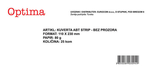 Kuverta 11x23 ABT strip bijela 80gr. OFFICE 25/1