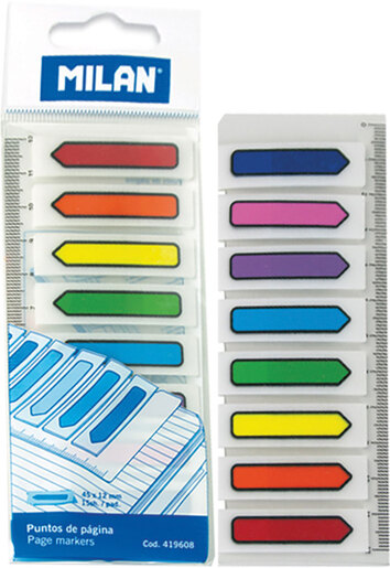 Zastavice označ.MILAN strelice 8 bojax15, 45x12mm+ravnalo 12cm