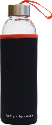 Boca za vodu staklena Stream 500 ml crno /crvena, mutno staklo