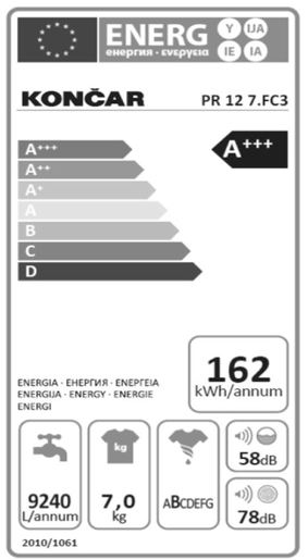 Končar perilica rublja PR 12 7.FC3