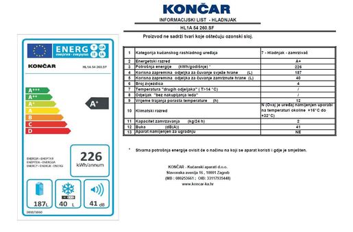 Končar hladnjak HL1A 54 260.SF
