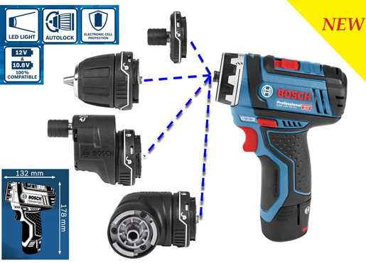 BOSCH Professional akumulatorski izvijač GSR 12 V FlexiClick [sa svim nastavcima: 2x2,0 Ah, L-BOXXl]