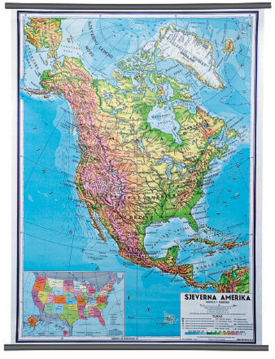 Karta Sjeverna Amerika, fizička 1:10 000 000