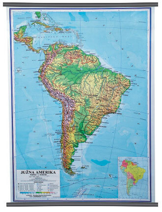 Karta Južna Amerika, fizička 1: 10 000 000