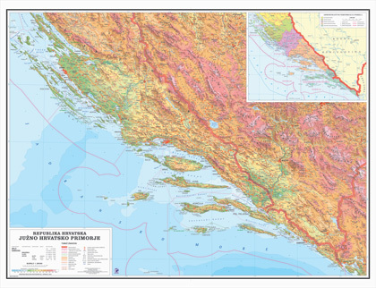 Karta Južno hrvatsko primorje - Dalamacija, fizička 1:200 000