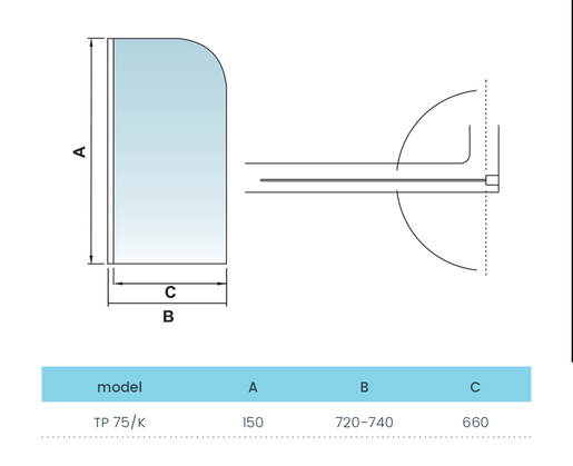 VOXORT BLUE 75 tuš stranica za kadu