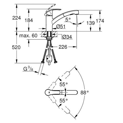 GROHE EUROSMART 30305000 izvlačna miješalica s tušem za sudoper