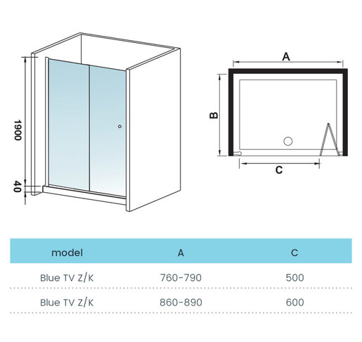 VOXORT BLUE 90 tuš vrata