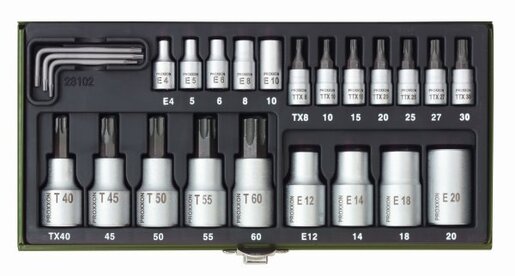 Proxxon garnitura nasadnih tx ključeva 1/4''+1/2'' tx8-tx60/ 25 kom.