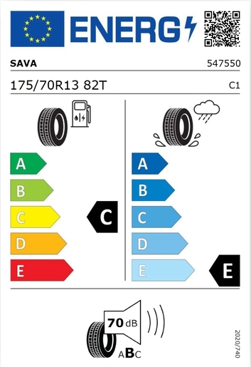 Sava 175/70R13 Perfecta 82T,Pot: C,Pri: E,Buka: 70 dB