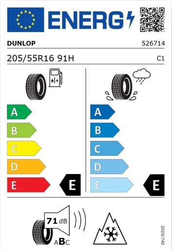 Dunlop 205/55R16 SPORT 3D 91H,Pot: E,Pri: E,Buka: 71 dB