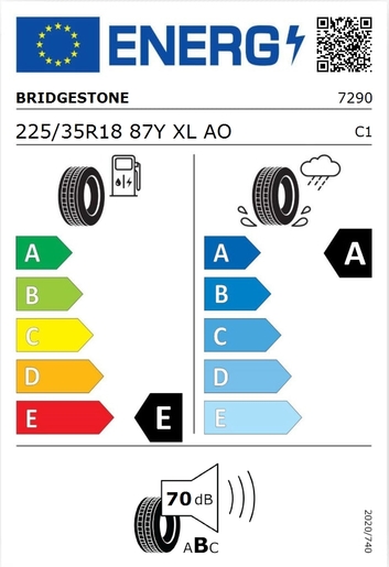 Bridgestone 225/35R18 Potenza S001 87Y XL AO,Pot: E,Pri: A,Buka: 70 dB