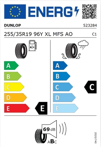 Dunlop 255/35R19 Sport Maxx GT 96Y XL MFS AO,Pot: E,Pri: C,Buka: 69 dB