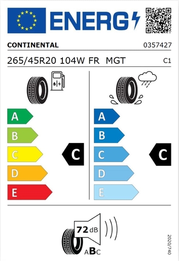 Continental 265/45R20 CROSSCONTACT LX SP 104W FR  MGT,Pot: C,Pri: C,Buka: 72 dB