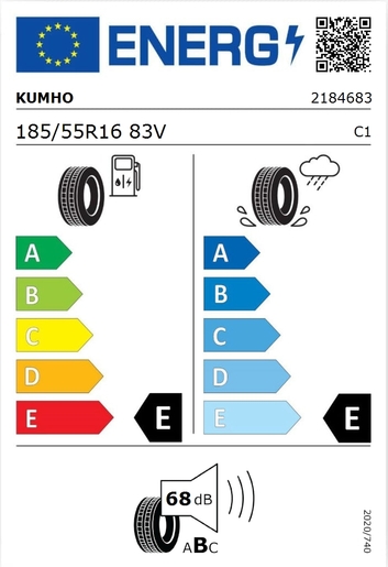 Kumho 185/55R16 ECSTA HS51 83V,Pot: E,Pri: E,Buka: 68 dB