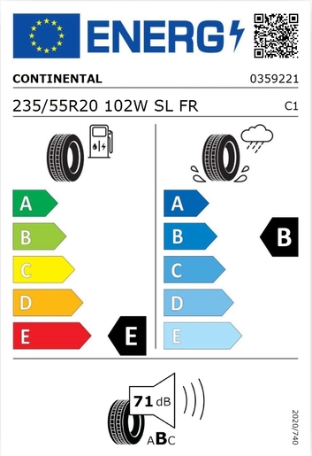 Continental 235/55R20 CROSSCONTACT UHP 102W SL FR,Pot: E,Pri: B,Buka: 71 dB