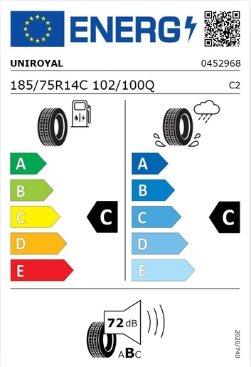 Uniroyal 185/75R14C RAINMAX 102/100Q,Pot: C,Pri: C,Buka: 72 dB