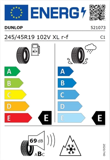 Dunlop 245/45R19 SPORT 3D 102V XL RFT,Pot: E,Pri: E,Buka: 69 dB