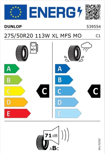 Dunlop 275/50R20 Sport Maxx 113W XL MFS MO,Pot: C,Pri: C,Buka: 71 dB