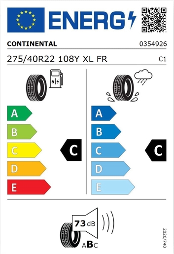 Continental 275/40R22 CROSSCONTACT LX SPORT 108Y XL FR,Pot: C,Pri: C,Buka: 73 dB