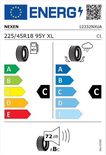 Nexen 225/45R18 N'FERA SU1 95Y XL,Pot: C,Pri: C,Buka: 72 dB