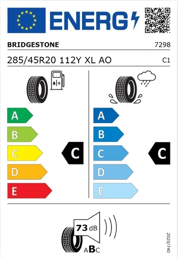 Bridgestone 285/45R20 D-SPORT 112Y XL AO,Pot: C,Pri: C,Buka: 73 dB