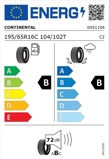 Continental 195/65R16C CONTIVANCONTACT 100 104/102T,Pot: B,Pri: B,Buka: 72 dB