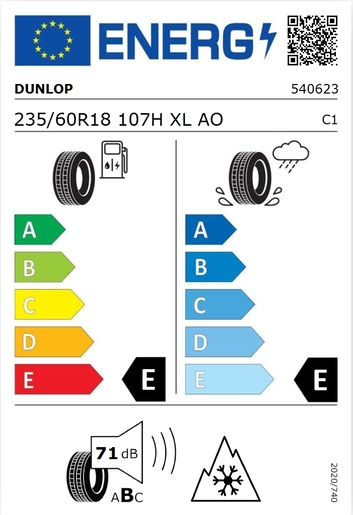 Dunlop 235/60R18 SPORT 3D 107H XL AO,Pot: E,Pri: E,Buka: 71 dB