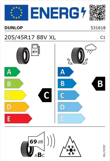 Dunlop 205/45R17 SPORT 4D 88V XL,Pot: C,Pri: B,Buka: 69 dB