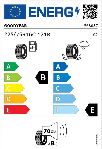 Goodyear 225/75R16C EfficientGrip CARGO 121R,Pot: B,Pri: E,Buka: 70 dB