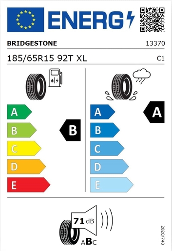 Bridgestone 185/65R15 Turanza T005 92T XL,Pot: B,Pri: A,Buka: 71 dB