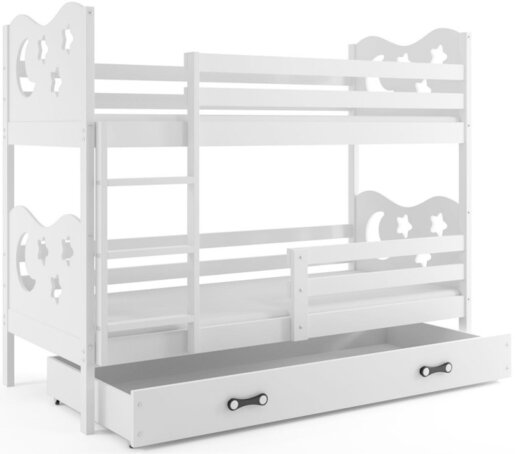 Drveni dječji krevet na kat Max s ladicom – 190*80cm - bijeli - bijeli