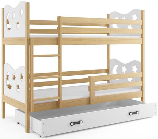 Drveni dječji krevet na kat Max s ladicom – 190*80cm – drvo - bijeli