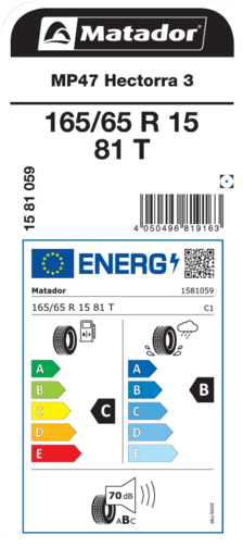 Matador 165/65R15 81T MP47 HECTORRA 3 TL, Pot: C, Pri: B, Buka: 70 dB
