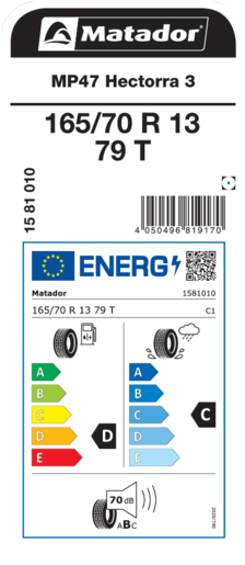 Matador 165/70R13 79T MP47 HECTORRA 3 TL, Pot: E, Pri: C, Buka: 70 dB