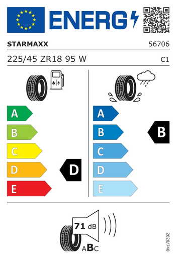 Starmaxx 225/45R18 95W ULTRASPORT ST760 XL TL, Pot: C, Pri: B, Buka: 71 dB