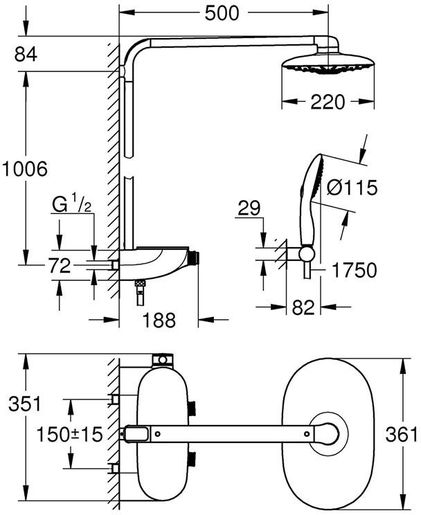 GROHE SMARTCONTROL 26250000 termostatski nadzidni tuš sistem
