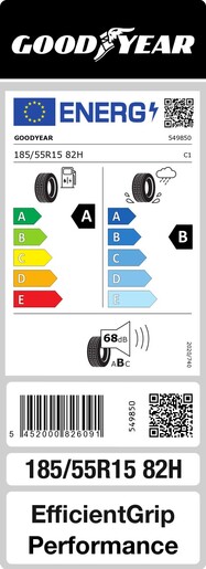 Goodyear 185/55R15 82H EfficientGrip Performance TL, Pot: A, Pri: B, Buka: 68 dB