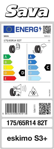 Sava 175/65R14 82T Eskimo S3+MS TL, Pot: E, Pri: C, Buka: 68 dB