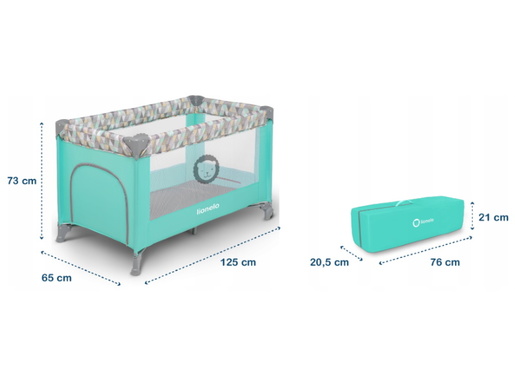 Lionelo dječji prijenosni krevetić Adriaa, jamstvo 5g, tirkiz/scandi