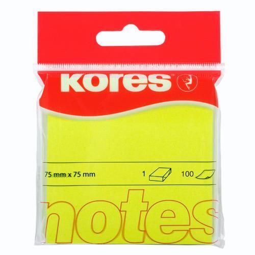 Blok samoljepljivi, Kores, 75x75 mm, 100 listića, neon žuta