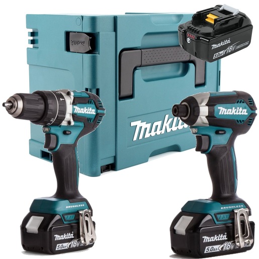 MAKITA akumulatorski set alata DLX2127TJ1 (akumulatorska bušilica-odvijač DDF482 + akumulatorski udarni odvijač DTD152 + 3 akumulatora BL1850 + brzi punjač DC18RC + MAKPAC kofer)