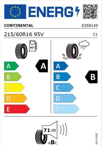 Continental 215/60R16 EcoContact 6 95V,Pot: A, Pri: B, Buka: 71 dB