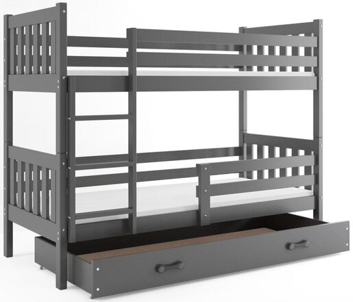 Drveni dječji krevet na kat Carino s ladicom 190*80cm - grafit