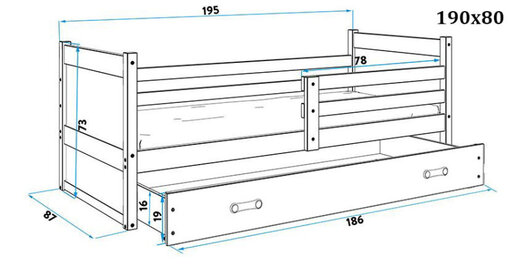 Drveni dječji krevet Rico - bukva - roza - 190x80