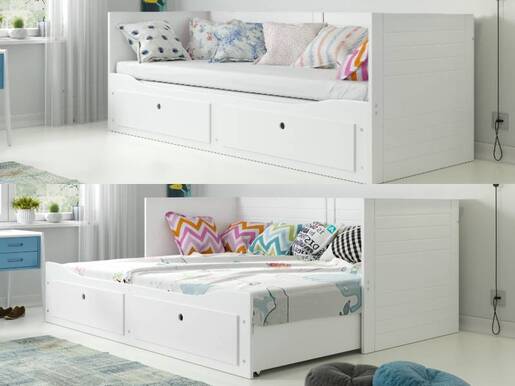 Drveni dječji krevet Hermes na razvlačenje - bijeli